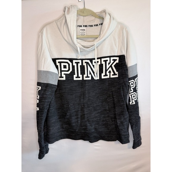 Victoria's Secret Tops - Y2k VS PINK Logo Black And White Pull Over Hoodie Woman's Size Large
